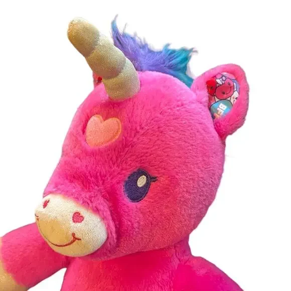 BUILD A BEAR Candy Hearts Pink Valentine Unicorn 19" Stuffed Plush Rainbow hair - Picture 4 of 11